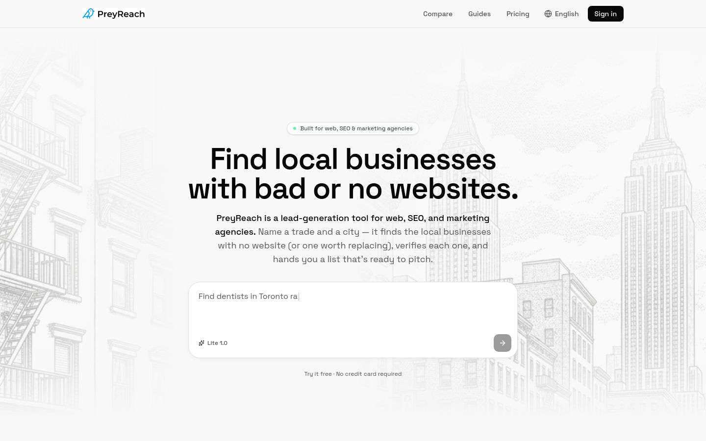 Screenshot of PreyReach
